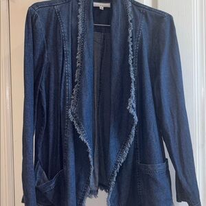 CATALOG FAVORITES DARK BLUE DENIM BLAZER TYPE JACKET OPEN FRONT TWO POCKETS XL